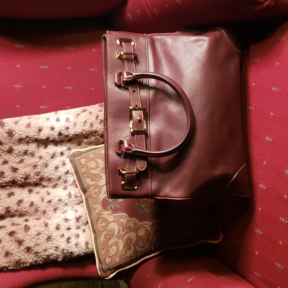 RALPH LAUREN Satchel Bag - Chocolate Brown Leather / Gold Toned Hardware - LG
